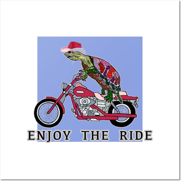 Turtle Love, Cowgirl Turtle, Enjoy the Ride, Painted Turtle, Illinois, Motorcycle, Bikers Wall Art by cfmacomber